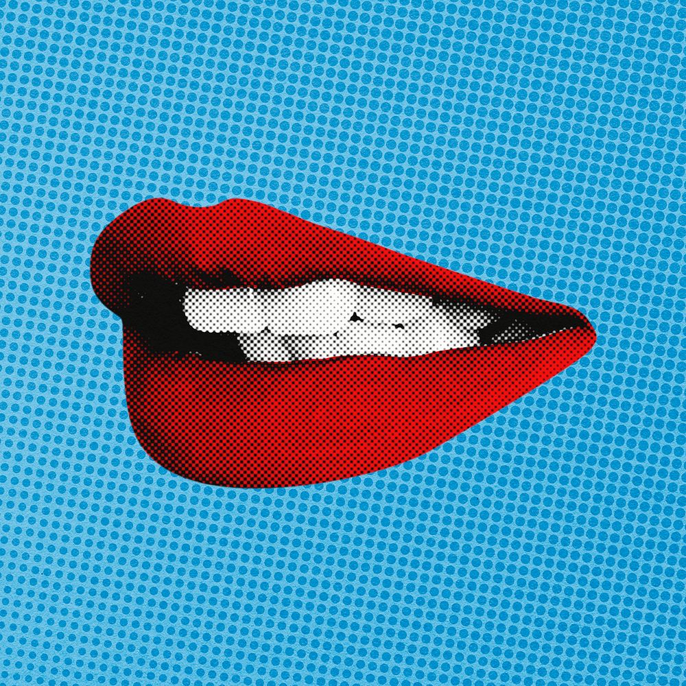 Red lips collage element, pop art mouth psd