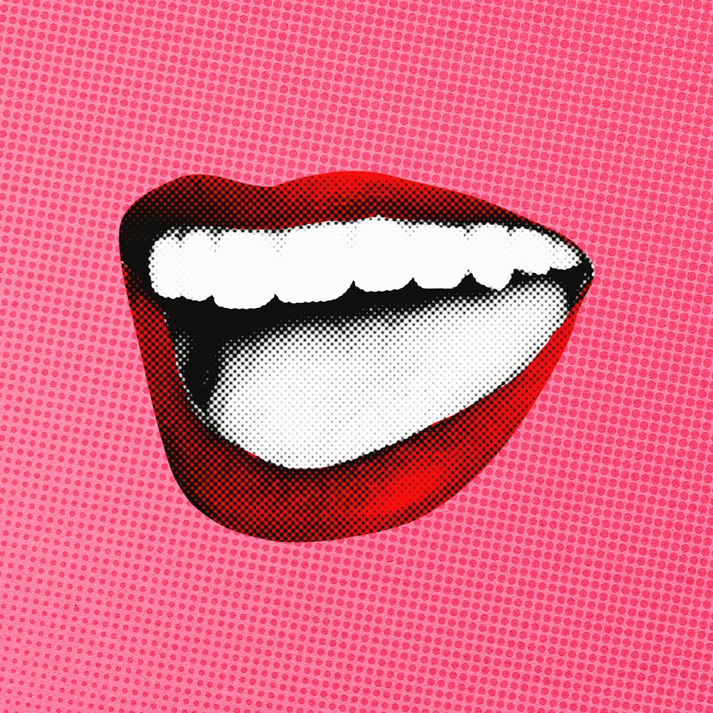 Happy red lips collage element, pop art psd