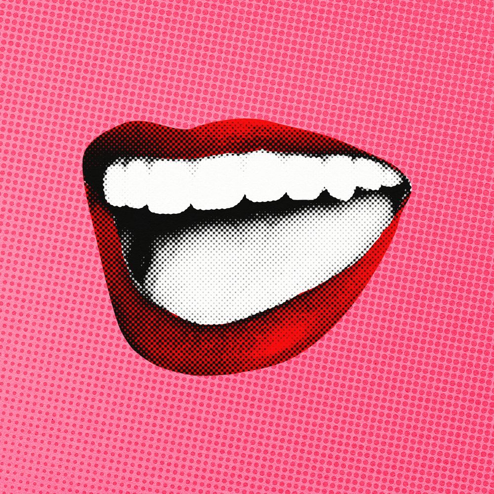 Pop art happy mouth, red lips graphic