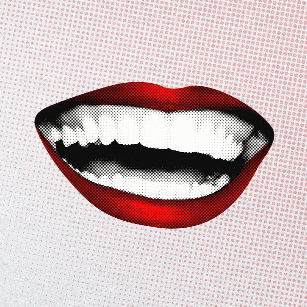 Pop art happy mouth, red lips graphic