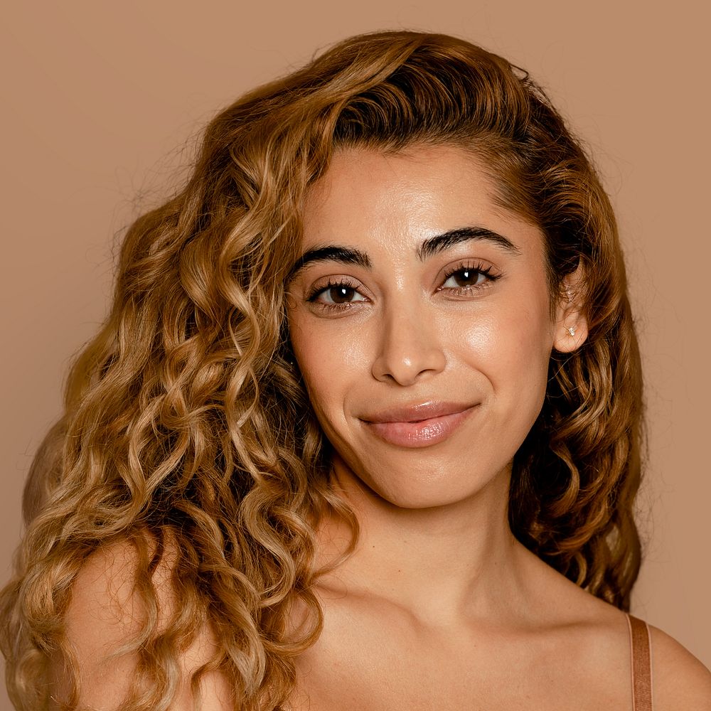 Beautiful curly hair woman close up portrait