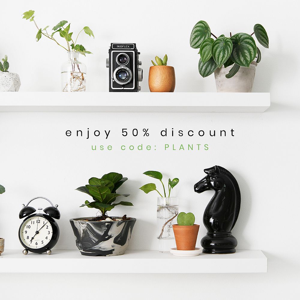 Online houseplant shop template psd with enjoy 50% discount