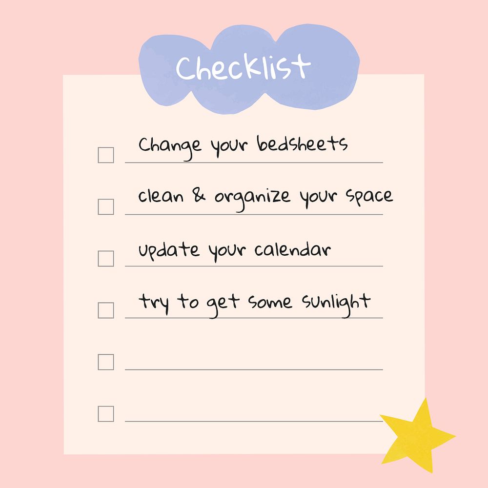 Routine checklist Facebook post template, cute self love design psd