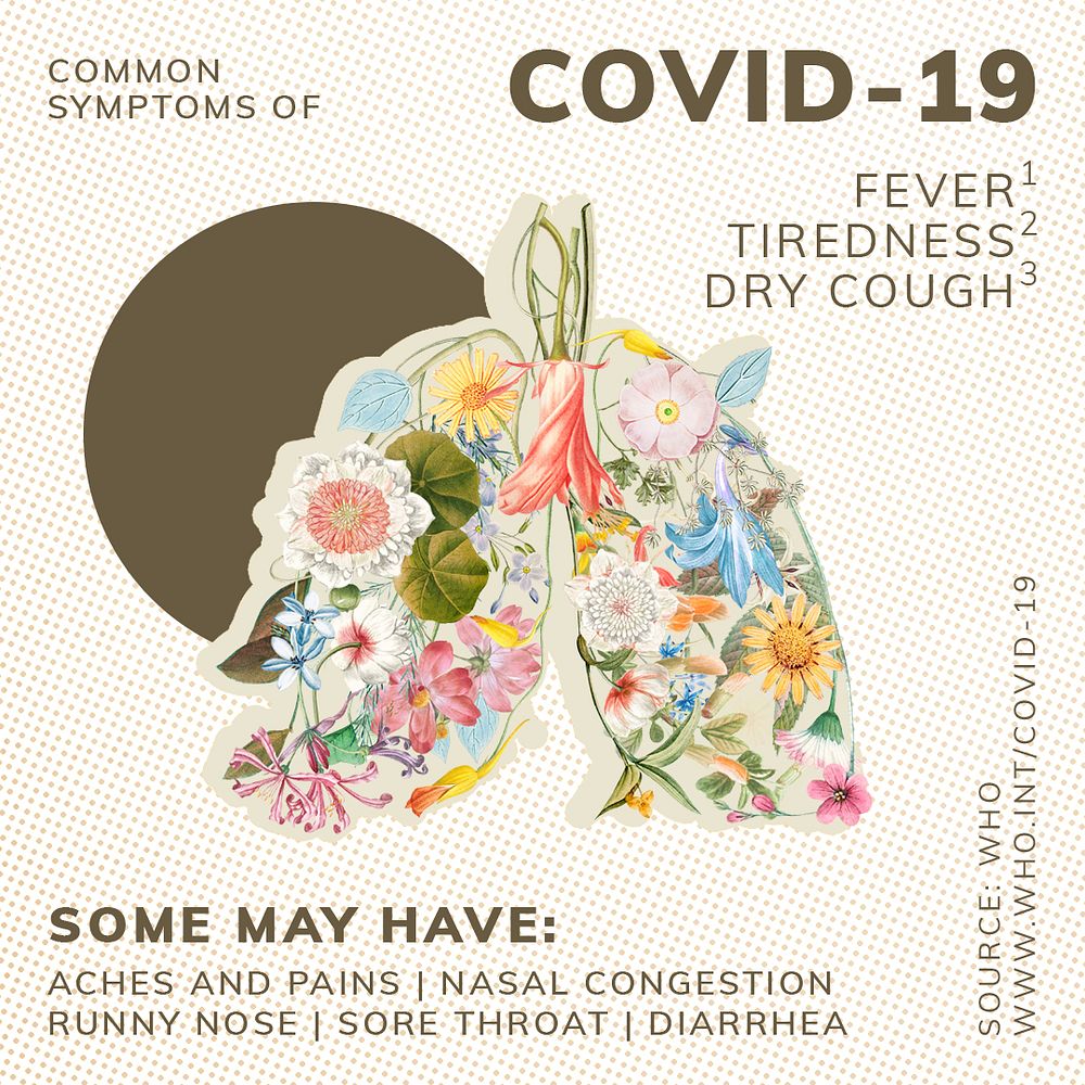 Common symptoms of COVID-19 social template source WHO mockup