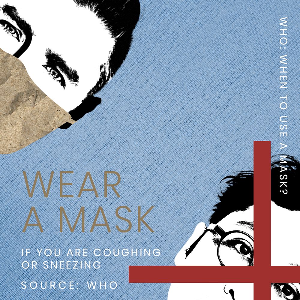 Wear a mask during coronavirus pandemic social template source WHO mockup