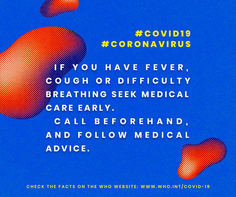 Coronavirus symptoms social template source WHO mockup