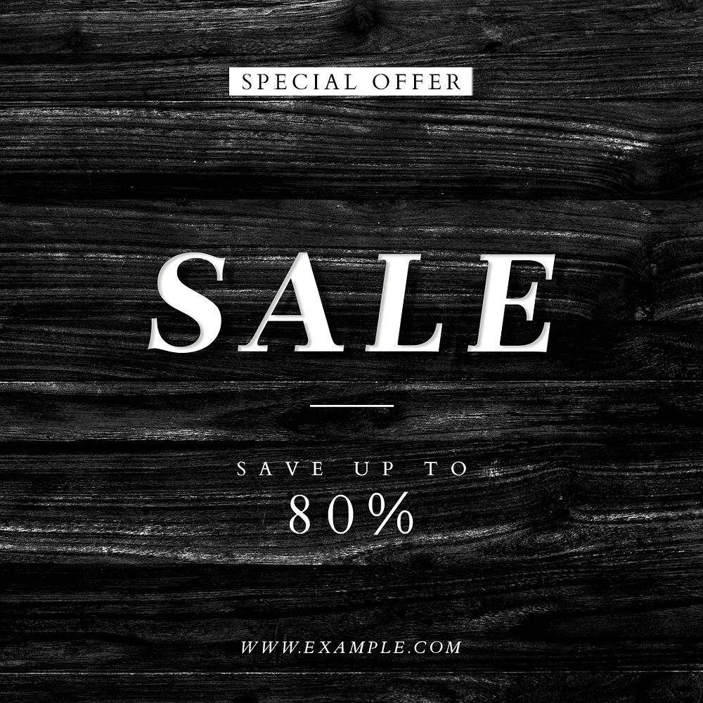 Sale up to 80% ad on wooden textured Instagram template