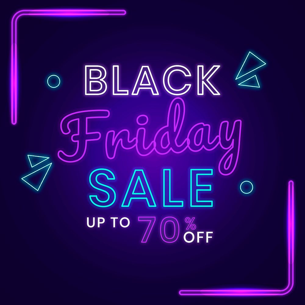 Black Friday psd 70% off neon big sale ad design template