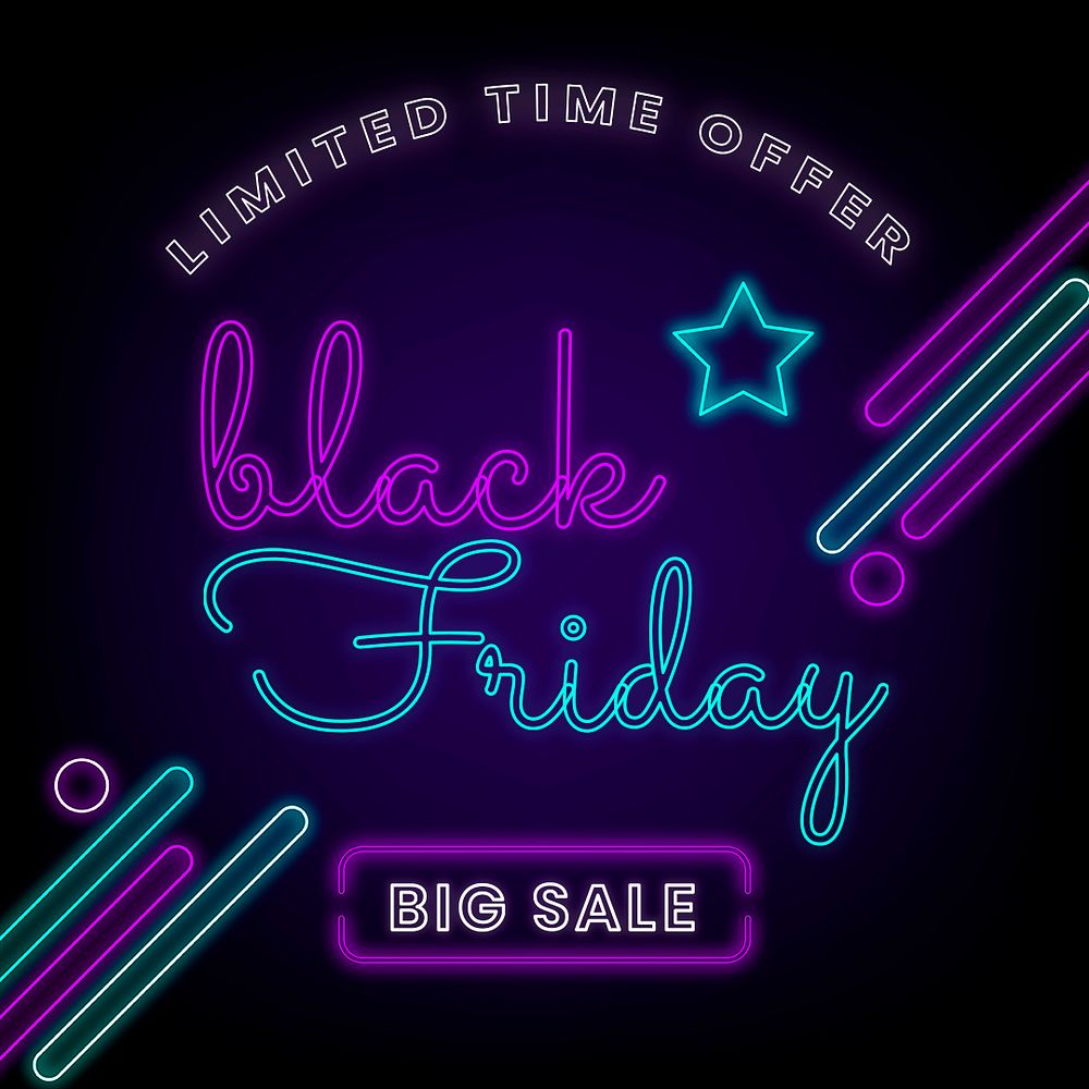 Psd Black Friday neon glow sale announcement template