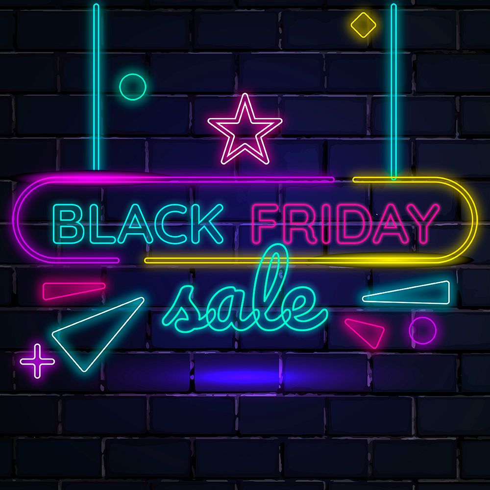 Neon psd Black Friday sale brick wall texture ad template