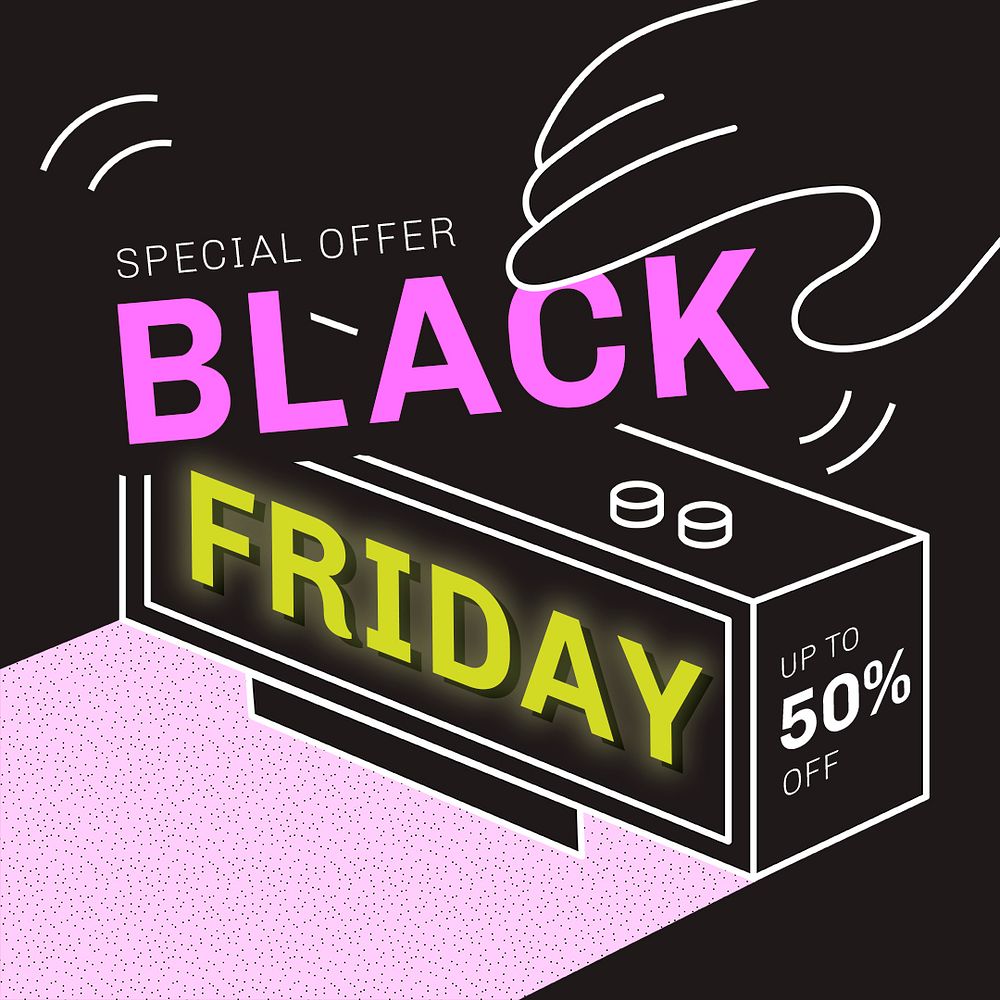 Psd Black Friday 50% off funky bold text social ad template