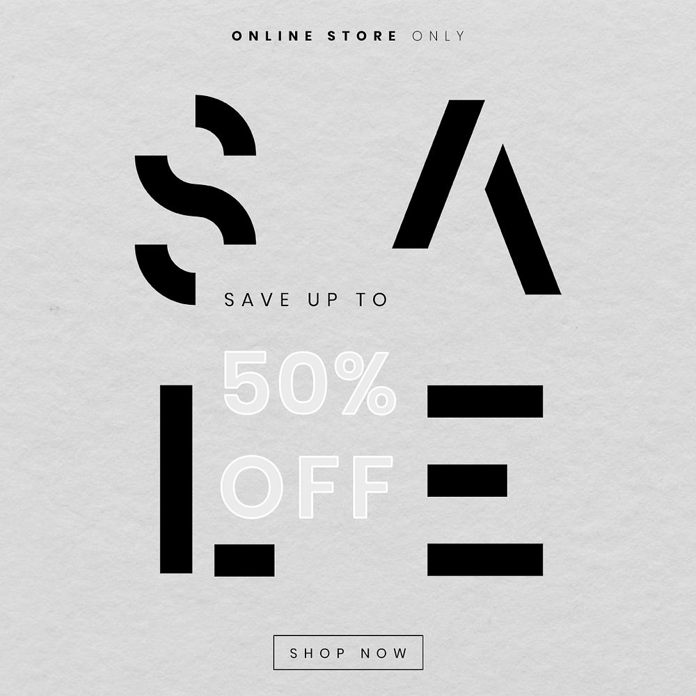 Minimal SALE psd 50% off text on paper textured background