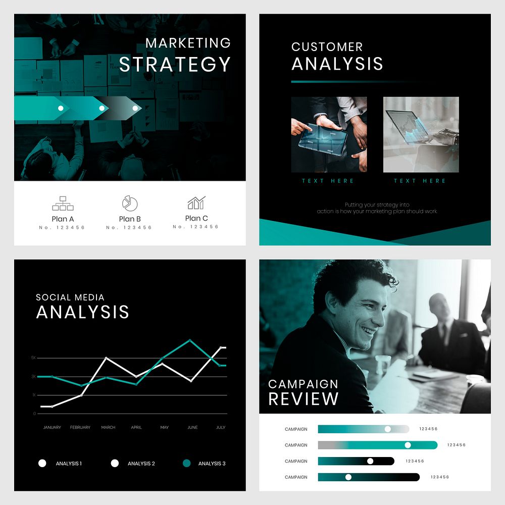 Business marketing strategy psd editable template set