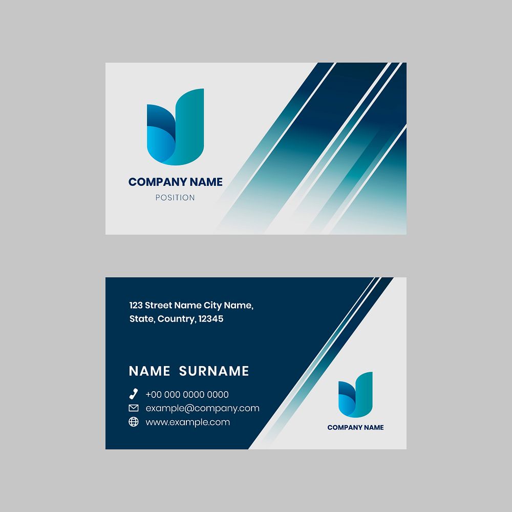 Business card editable template psd in blue and white