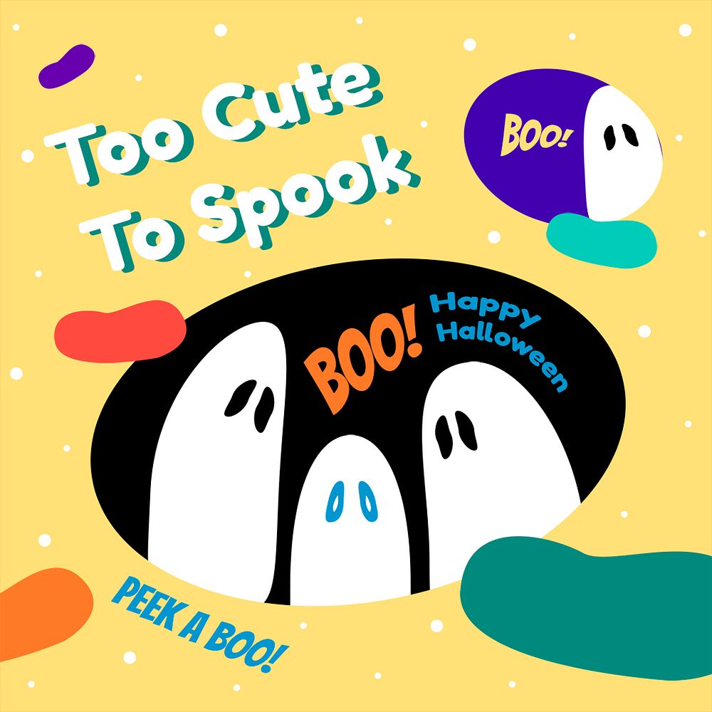 Halloween ghost cartoon template psd with too cute to spook text