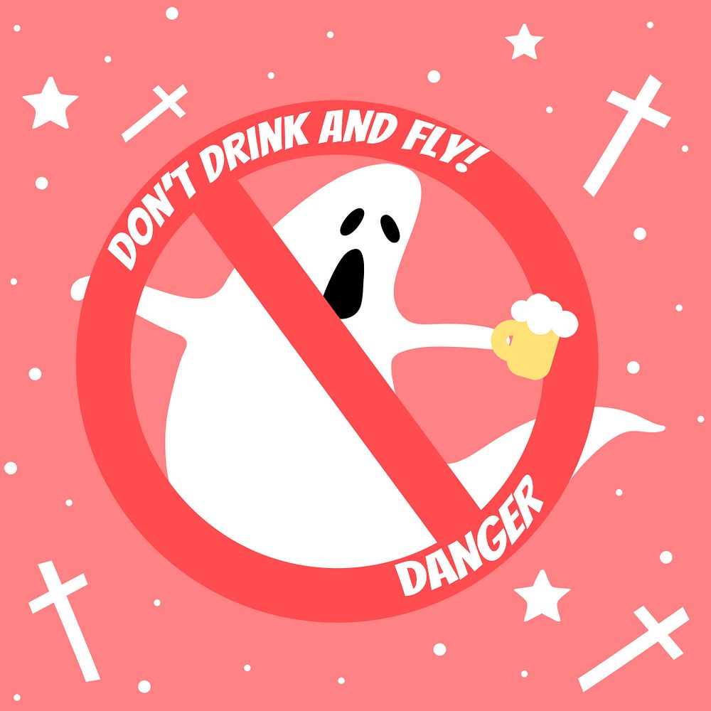 Halloween ghost cartoon template psd with don't drink and fly! text