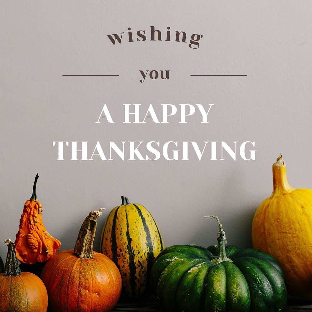Thanksgiving greeting psd template pumpkin background for social media post