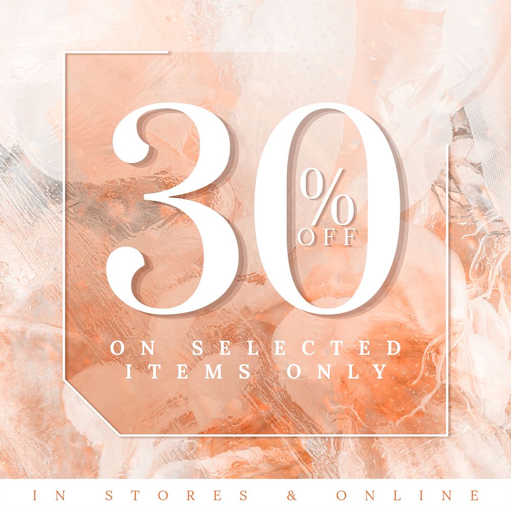 Shop sale editable template psd for social media post with 30% off text