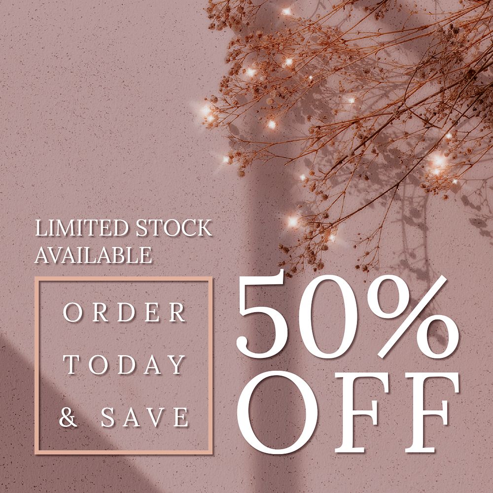 Store sale editable template psd for social media post with 50% off text