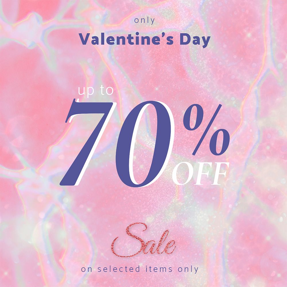 Valentine&rsquo;s sale editable template psd for social media post with 70% off text