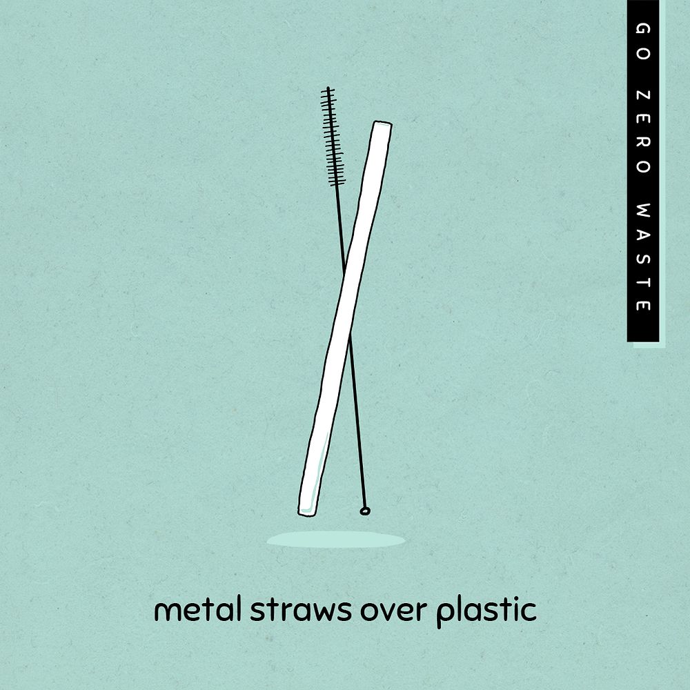 Reusable straw psd social media template zero waste lifestyle