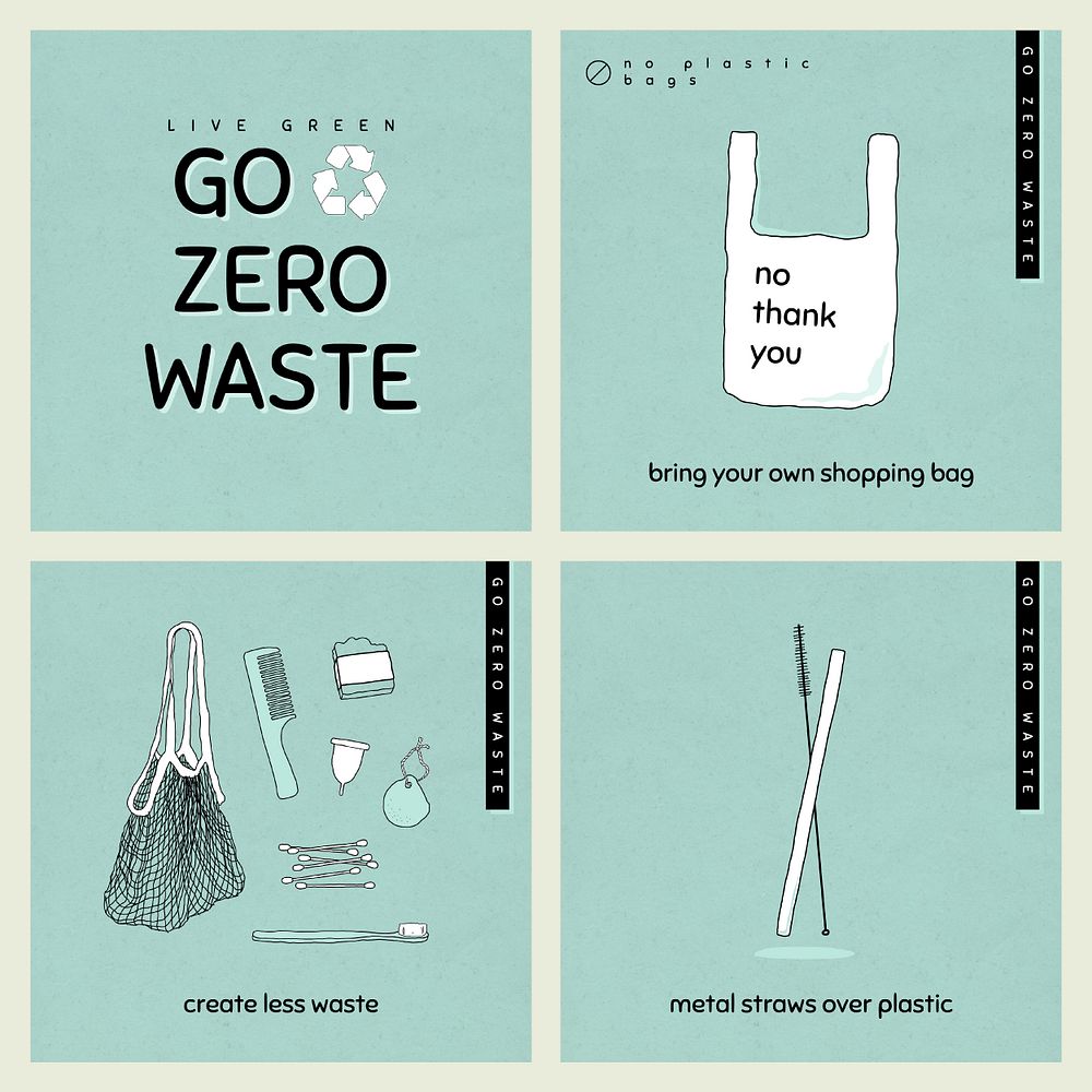 Go zero waste psd social media template set