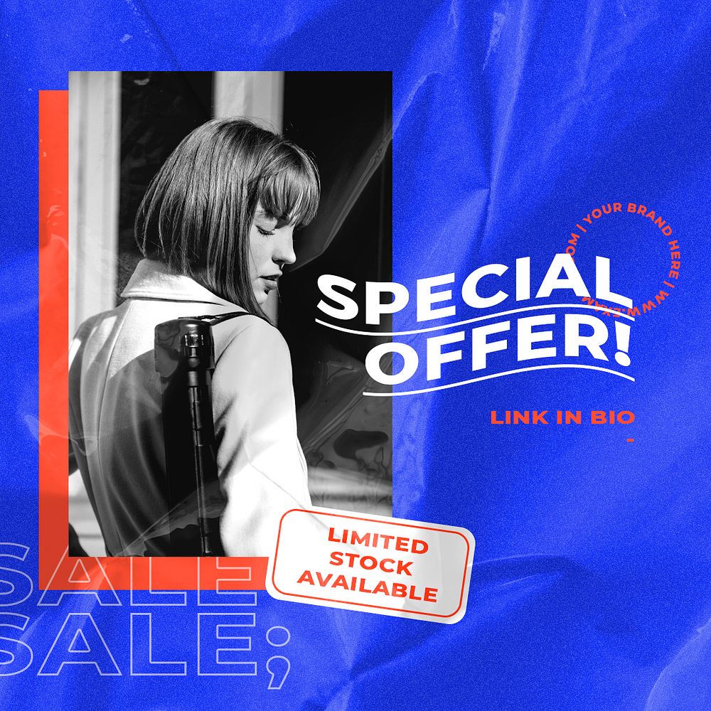 Sale template psd with retro color background for fashion and trends influencers concept