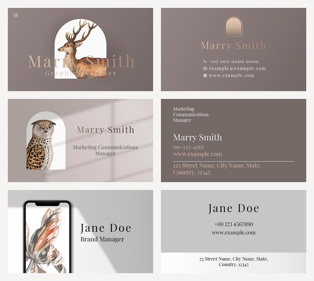 Business card template psd for beauty brand in feminine theme collection