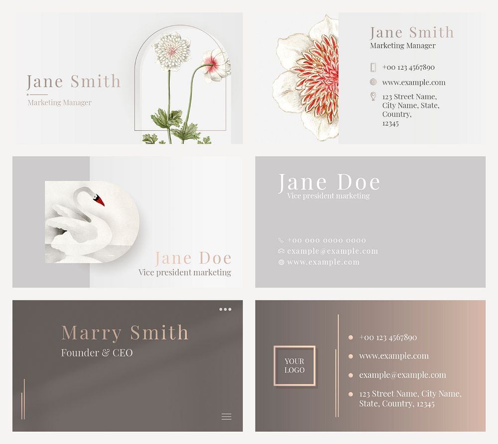 Business card template psd for beauty brand in feminine theme collection