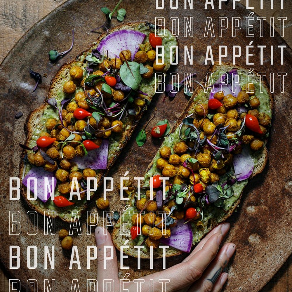 Restaurant business template psd for social media post with bon app&eacute;tit text 