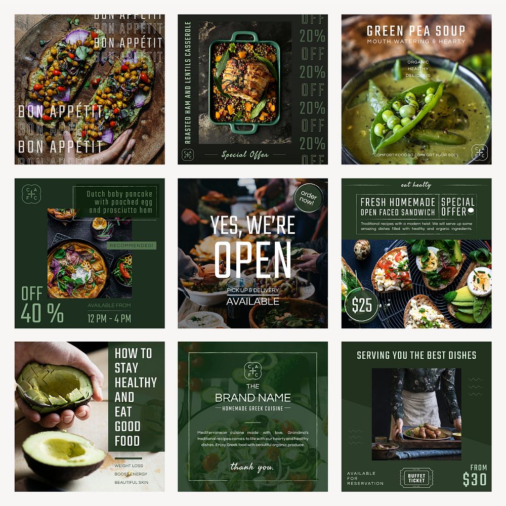 Food and beverage industry template psd set for social media post