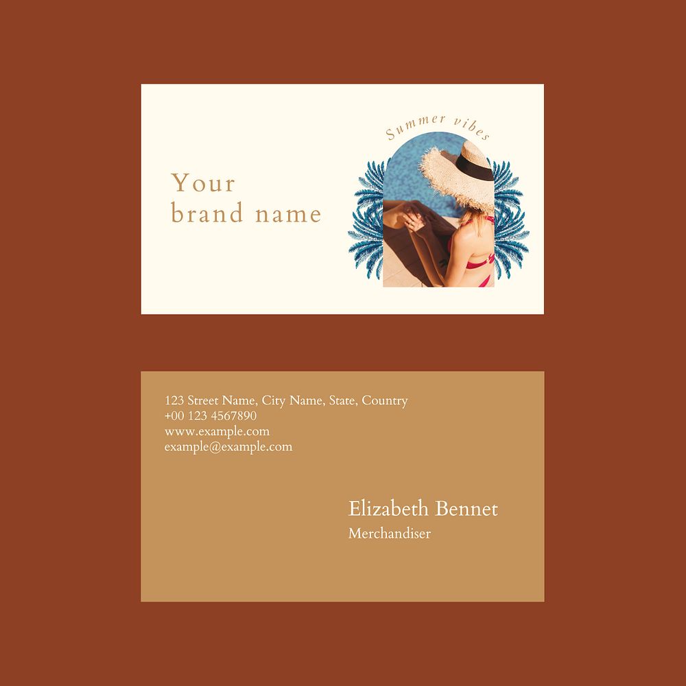 Editable business card template psd summer tropical theme