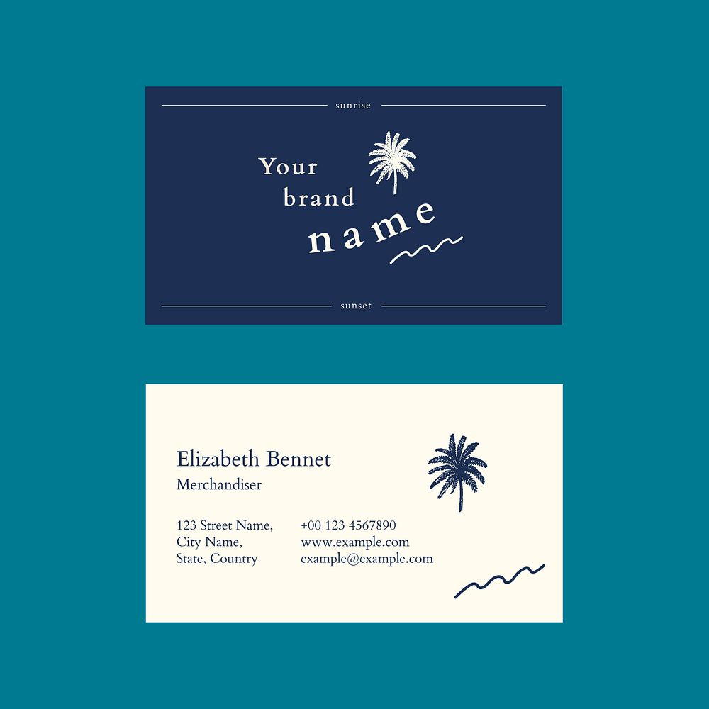 Tropical business card template psd in blue tone