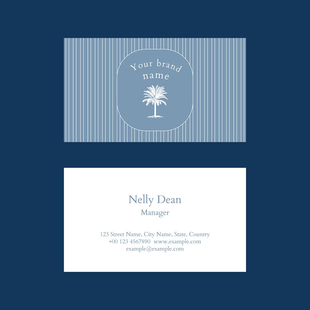 Editable business card template psd blue tropical theme