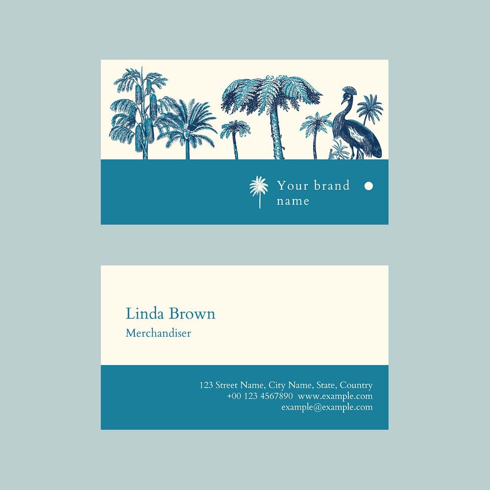 Tropical business card template psd in blue tone