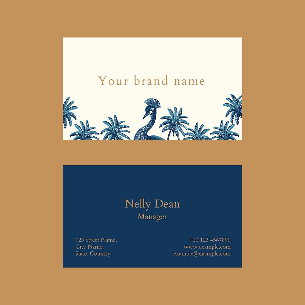 Tropical business card template psd in blue tone