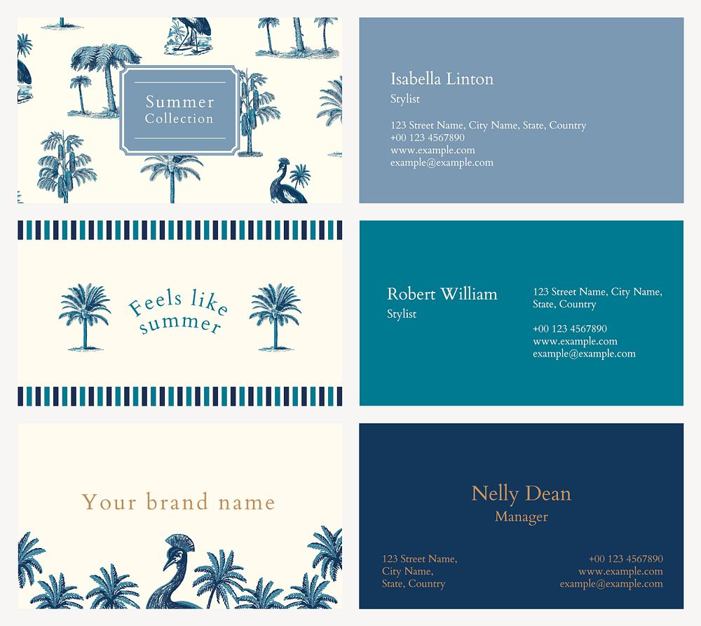 Editable business card template psd blue tropical theme