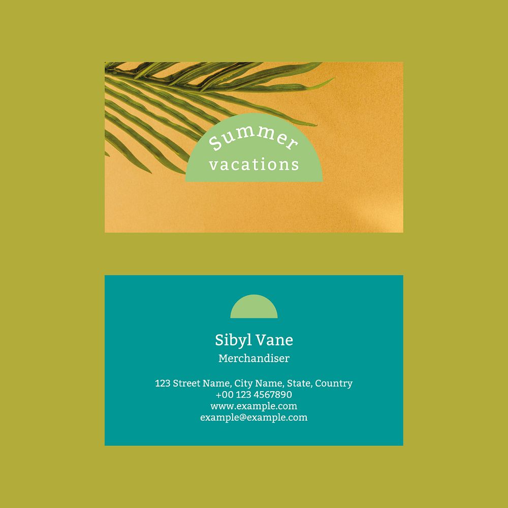 Summer business card template psd with tropical background