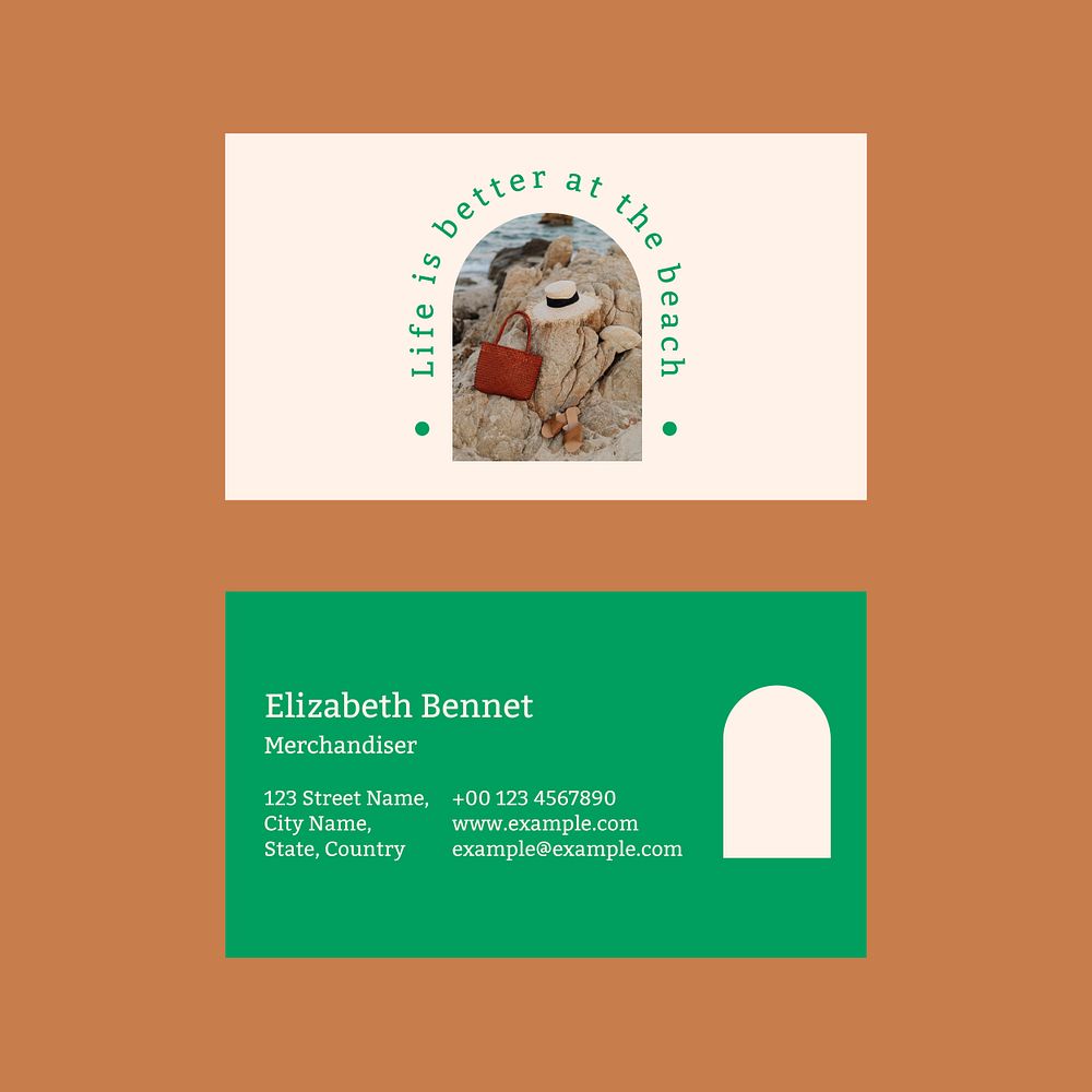 Summer business card template psd with tropical background