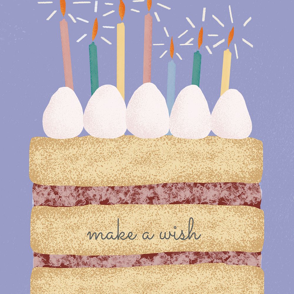 Online birthday greeting template psd with cute cake illustration