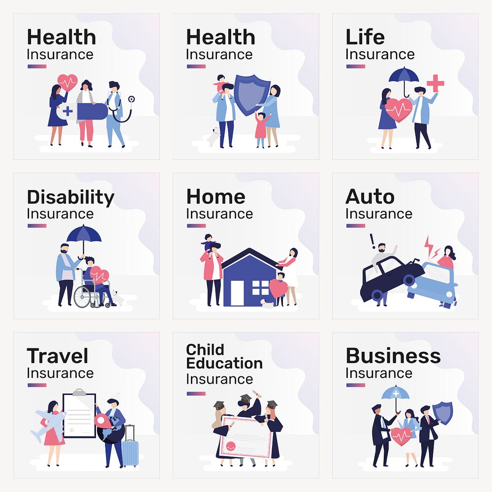 Editable template psd set for insurance social media post