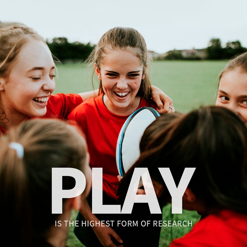 Inspiring social media template psd with girl rugby team background
