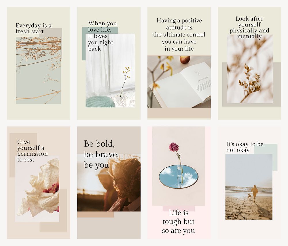 Positive thoughts template psd set quote for social media post