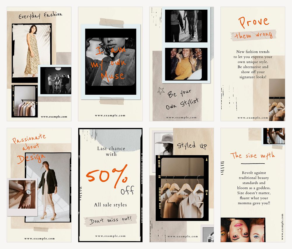 Vintage photo film template psd fashion marketing beige social media story collection