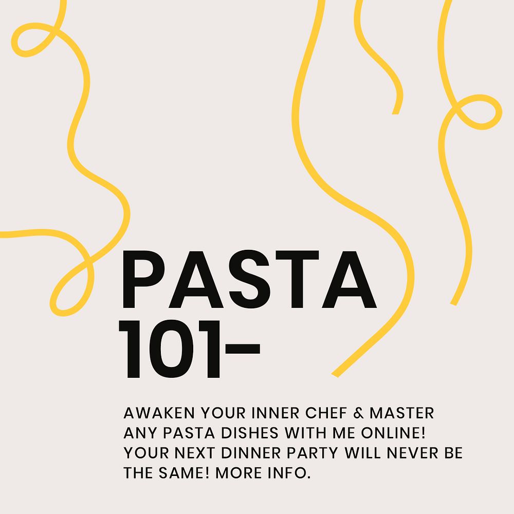 Pasta 101 pasta food template psd cute doodle social media post