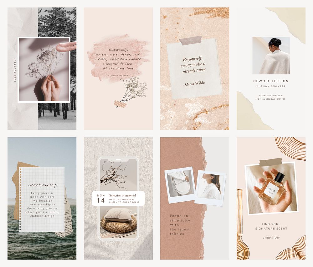 Aesthetic collage template set, Instagram story psd