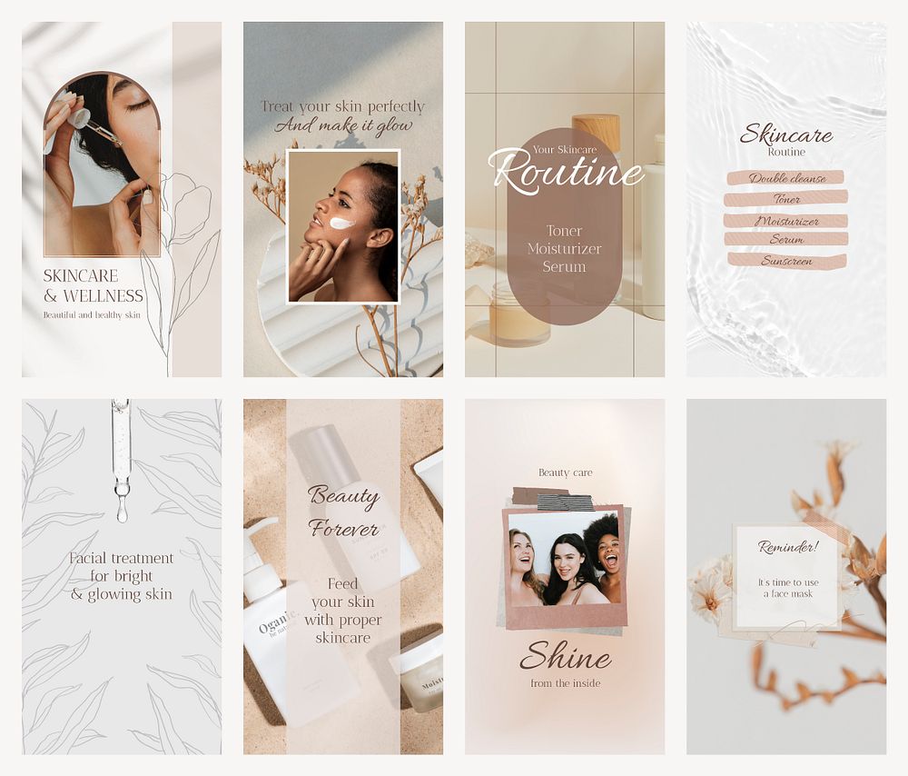 Skincare Instagram story templates, beauty business design set psd