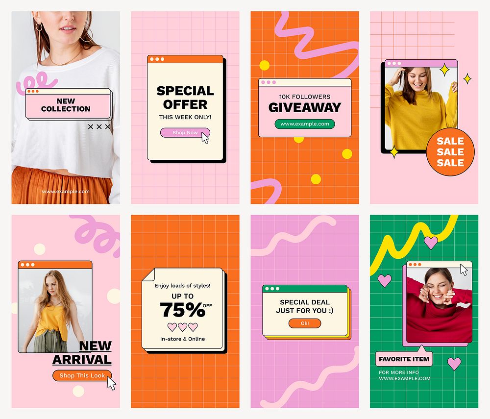 Fashion brand Instagram story templates, advertisement for small business design set psd