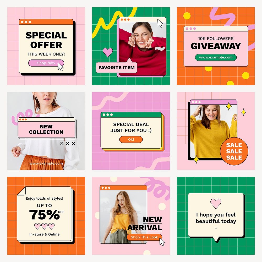 Fashion brand Instagram post templates, advertisement for small business design set psd