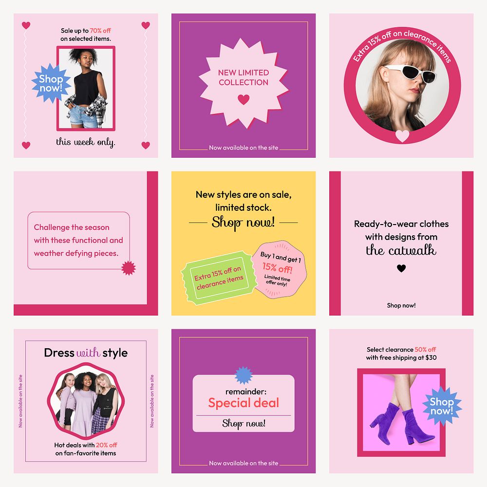 Fashion business Instagram post templates for advertisement set psd